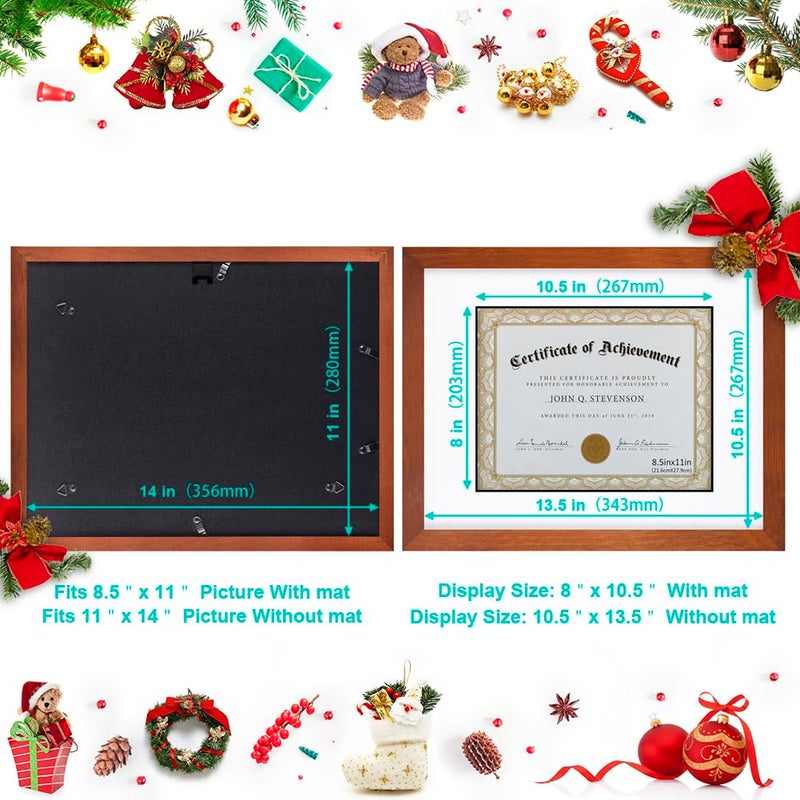 RPJC Document Frame Certificate Frames Made of Solid Wood High Definition Glass and Display Diplomas 8.5x11 with Mat or 11x14 Inch Without Mat Picture Frame Brown - Image 2